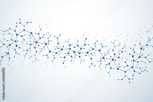 Molecular concept of neurons and nervous system. Scientific medical research. Molecule structure with particles. Science and technology background molecule for banner or flyer. Vector illustration.