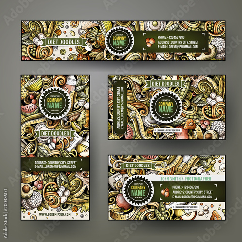 Corporate Identity vector templates set design with doodles hand drawn Diet food theme © balabolka
