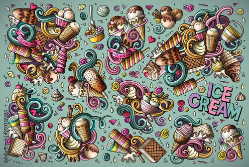 Colorful vector doodle cartoon set of ice-cream objects