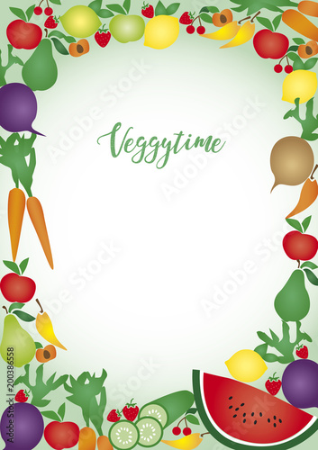 Illustration of fruits and vegetables on white background for a healthy content