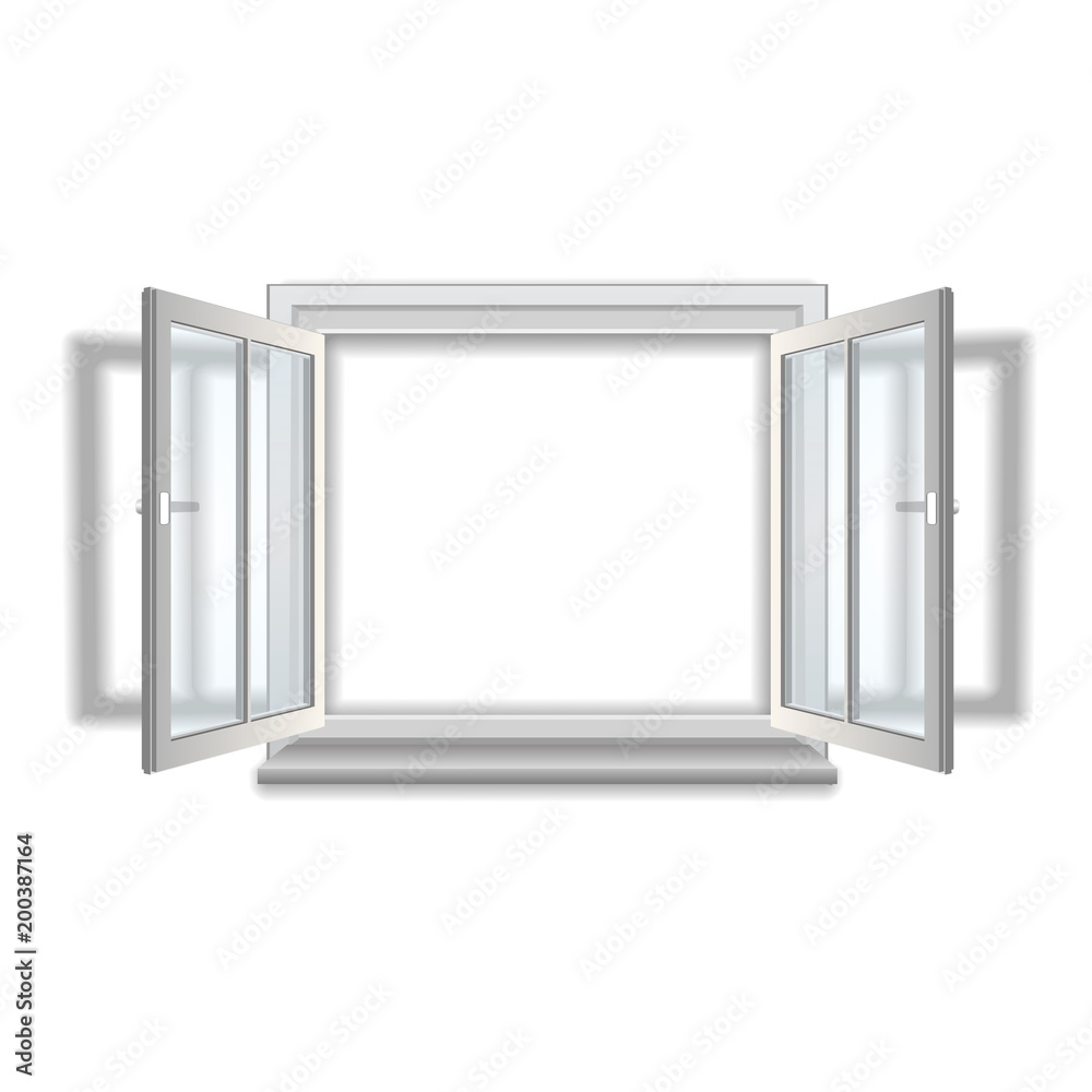 Open window, isolated object on white background. Open window, isolated object on white background.