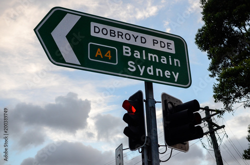 Photography sydney sign with red light