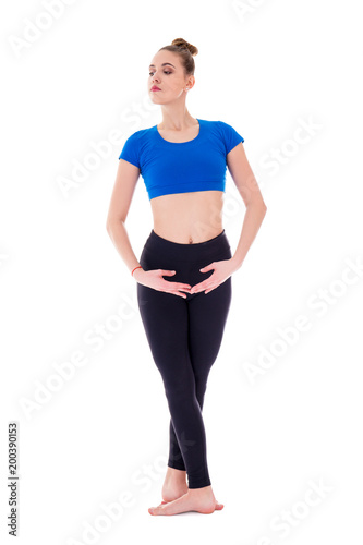beautiful woman ballet dancer in sportswear isolated on white