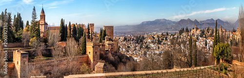 Panoramic View of Granada city, Palace and fortress complex Alhambra, Neighborhood of the Albaicin. Granada, Andalusia, Spain. photo