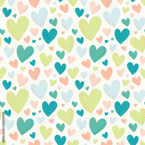 Vector Bright Hearts Green Peach Teal Seamless Pattern