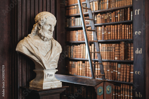 sculpture of plato in library