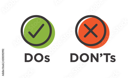 Do and Don't or Good and Bad Icons with Positive and Negative Symbols