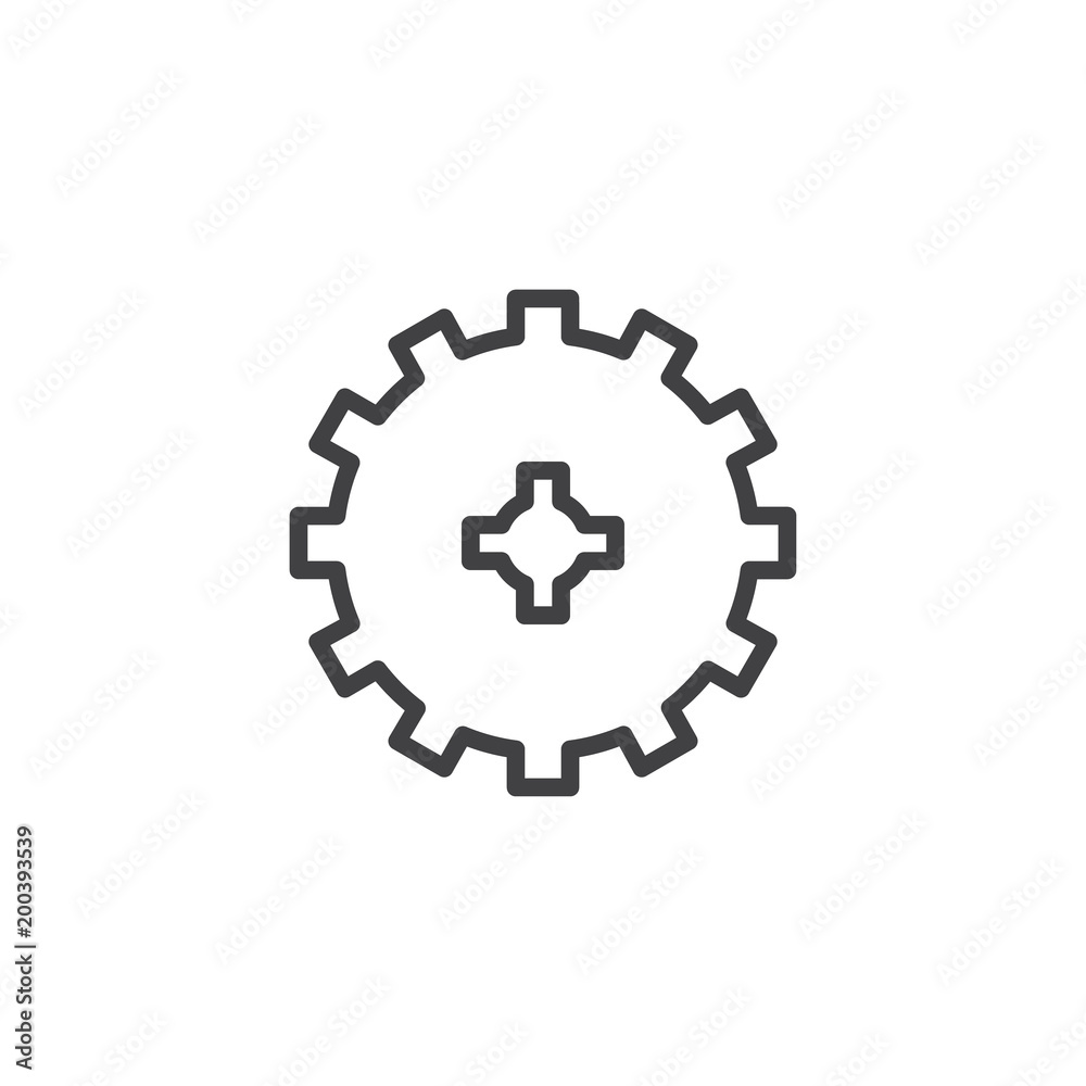 Cog wheel outline icon. linear style sign for mobile concept and web design. Gearwheel simple line vector icon. Gear settings symbol, logo illustration. Pixel perfect vector graphics