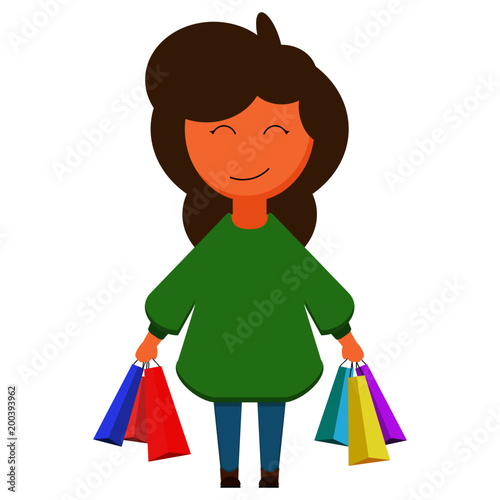 Happy Girl with lots of shopping bags. The image is perfect for illustration of sales and discounts.
