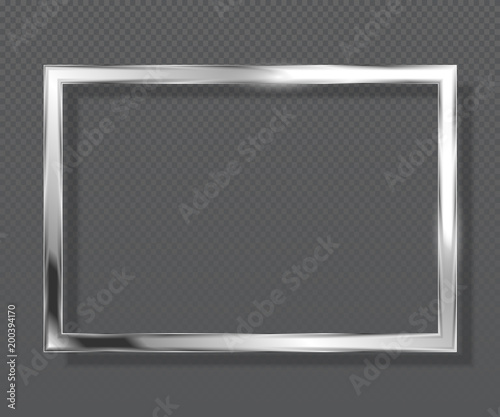 Abstract luxury metallic square frame on transparent background. Silver color frame.