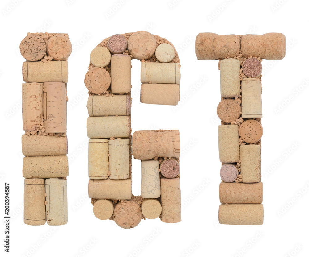 Classification Italian wines IGT (protected geographical indication) made of wine corks Isolated on white background