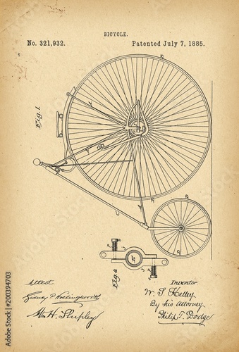 Foto 1884 Patent Velocipede Bicycle history  invention