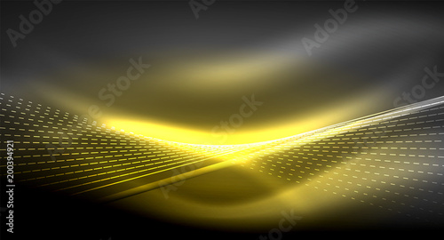 Smooth light effect, straight lines on glowing shiny neon dark background. Energy technology idea