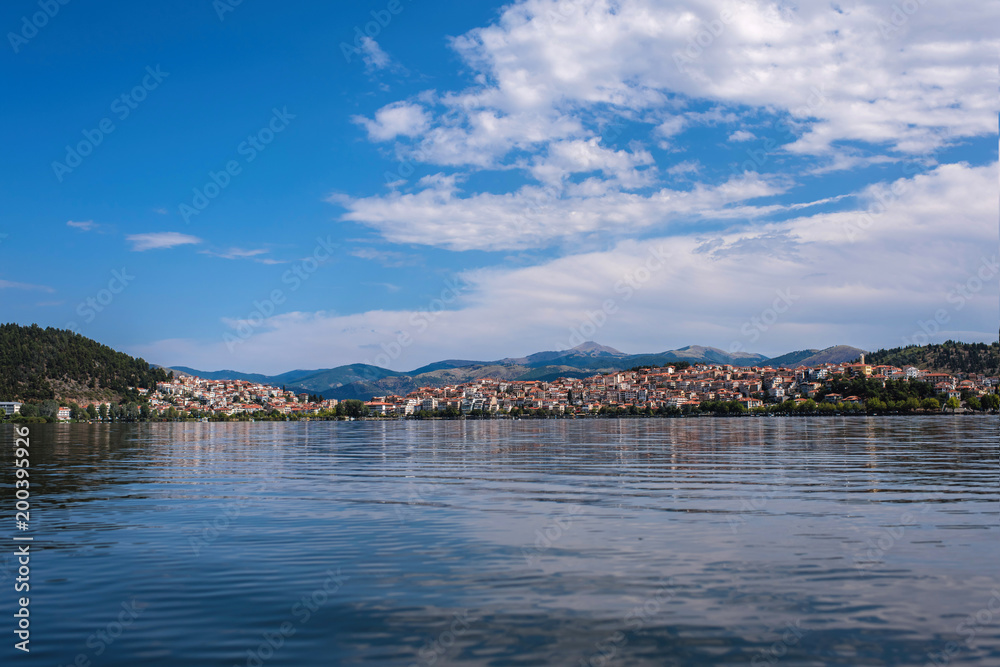 Panoramic view on the Kastoria town and Orestias Lake. Greece