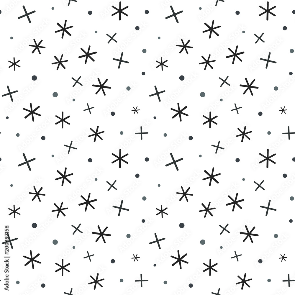 Math symbol pattern. Mathematic geometric seamless . Abstract background from plus, multiplication signs. On white background. Geometric Stars seamless pattern.