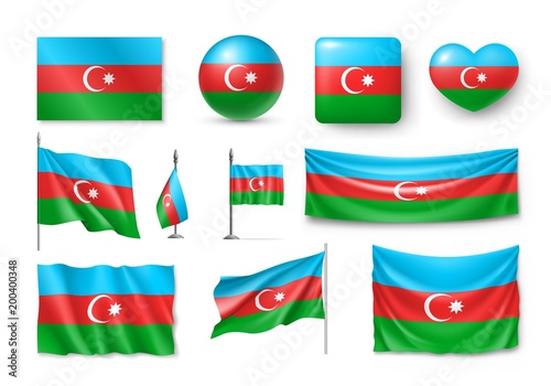Free Download Set Azerbaijan flags, banners, banners, symbols, flat icon. Vector illustration of collection of national symbols on various objects and state signs - GFXLoad