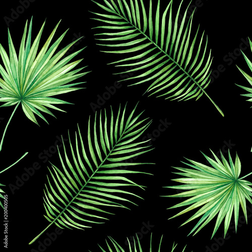 Seamless watercolor pattern with tropical leaves