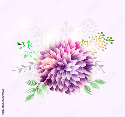 Fototapeta Naklejka Na Ścianę i Meble -  Vector wedding invitation with high detailed dahlias