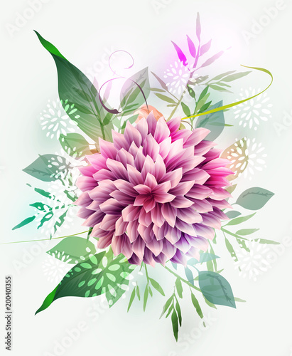 Fototapeta Naklejka Na Ścianę i Meble -  Vector wedding invitation with high detailed dahlias
