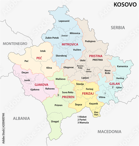 kosovo administrative and political vector map photo