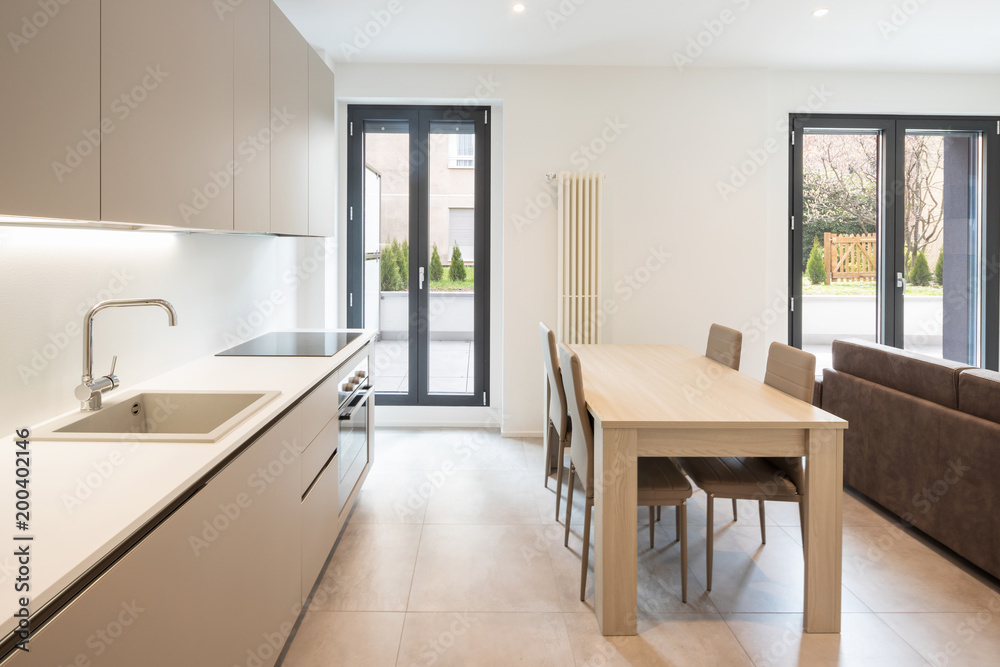 Open space with elegant kitchen and living room