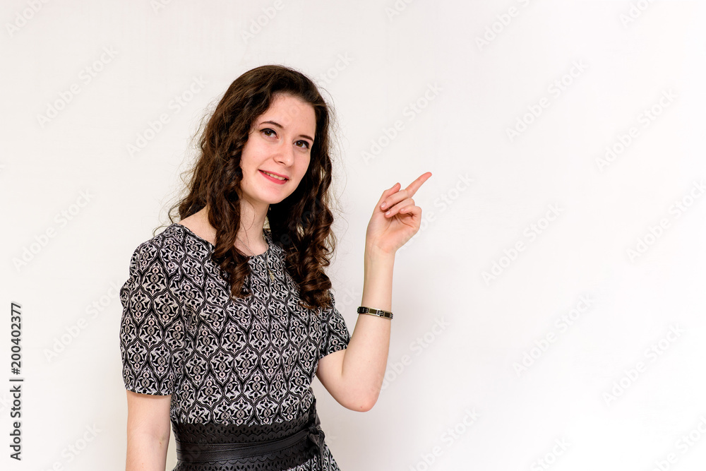 beautiful young brunette girl on a white background in different poses beautiful young brunette girl on a white background in different poses