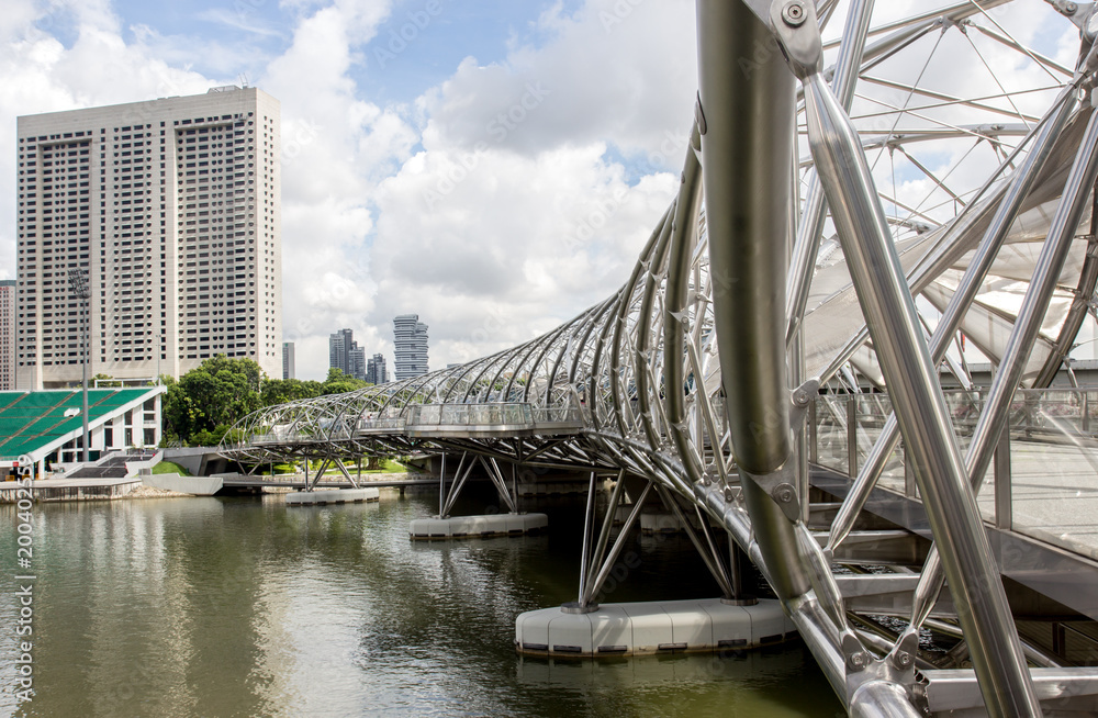 The Helix Bridge, a pedestrian bridge in the Marina Bay area, Singapore