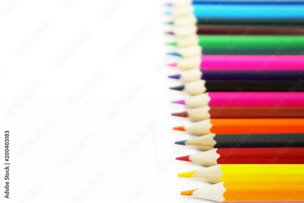 Color pencils isolated on white background. Art and hobby concept card, empty space for text Color pencils isolated on white background. Art and hobby concept card, empty space for text
