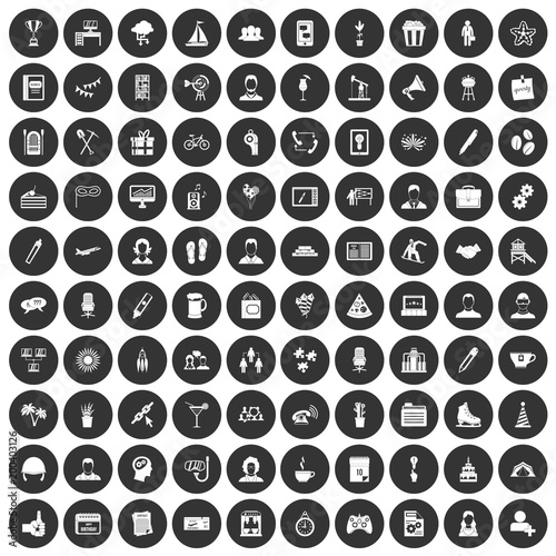 100 team building icons set black circle