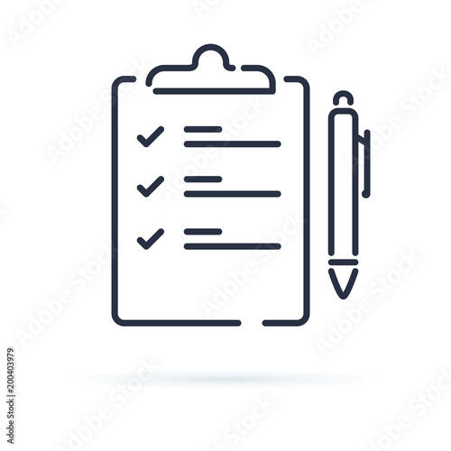 Quiz vector icon isolated on white background. Contract with a pen illustration. Business agenda or agreement