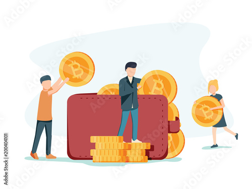Cryptocurrency wallet. Flat design style web banner of blockchain technology, bitcoin and altcoins cryptocurrency mining