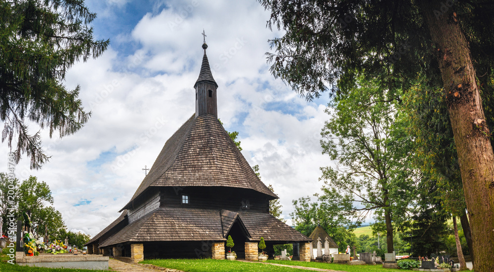 Old wooden church, All Saint Church. UNESCO heritage in Tvrdosin, Slovakia