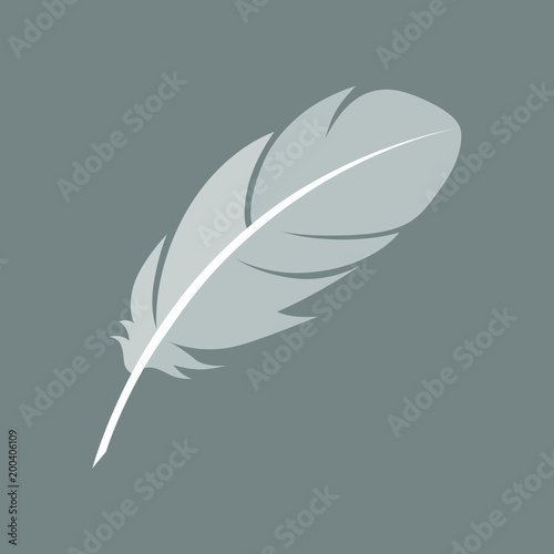 Feather sign or a symbol. Isolated abstract icon on gray background. Vector illustration