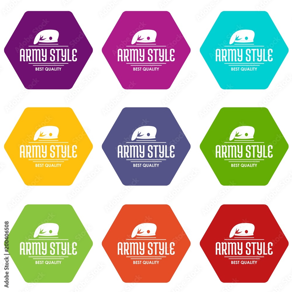 Army style icons set 9 vector