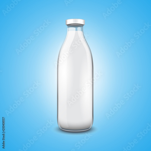 Transparent glass bottle of milk 