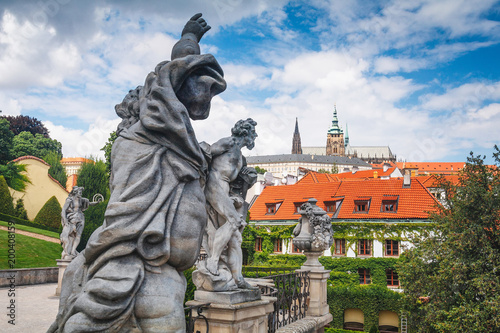 Beautiful summer view on St Vitus cathedral from Vrtba garden (18th century), Prague