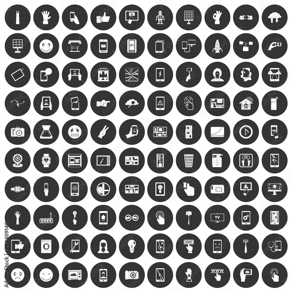 100 touch screen icons set black circle 100 touch screen icons set black circle