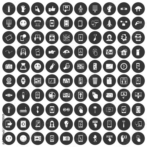 100 touch screen icons set black circle