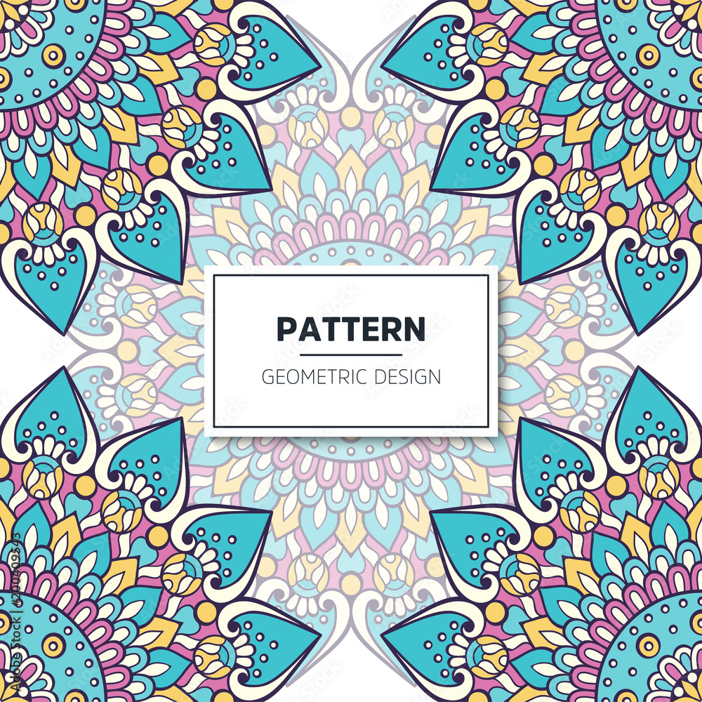 Naklejka premium Ethnic floral seamless pattern with mandalas