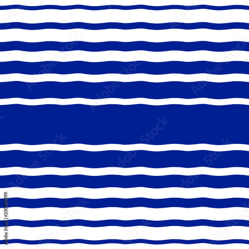 Wavy sailor stripes, streaks, bars or waves of different width seamless vector pattern. Marine, maritime, naval striped background. Navy blue and white. Water, sea, ocean, river abstract template.