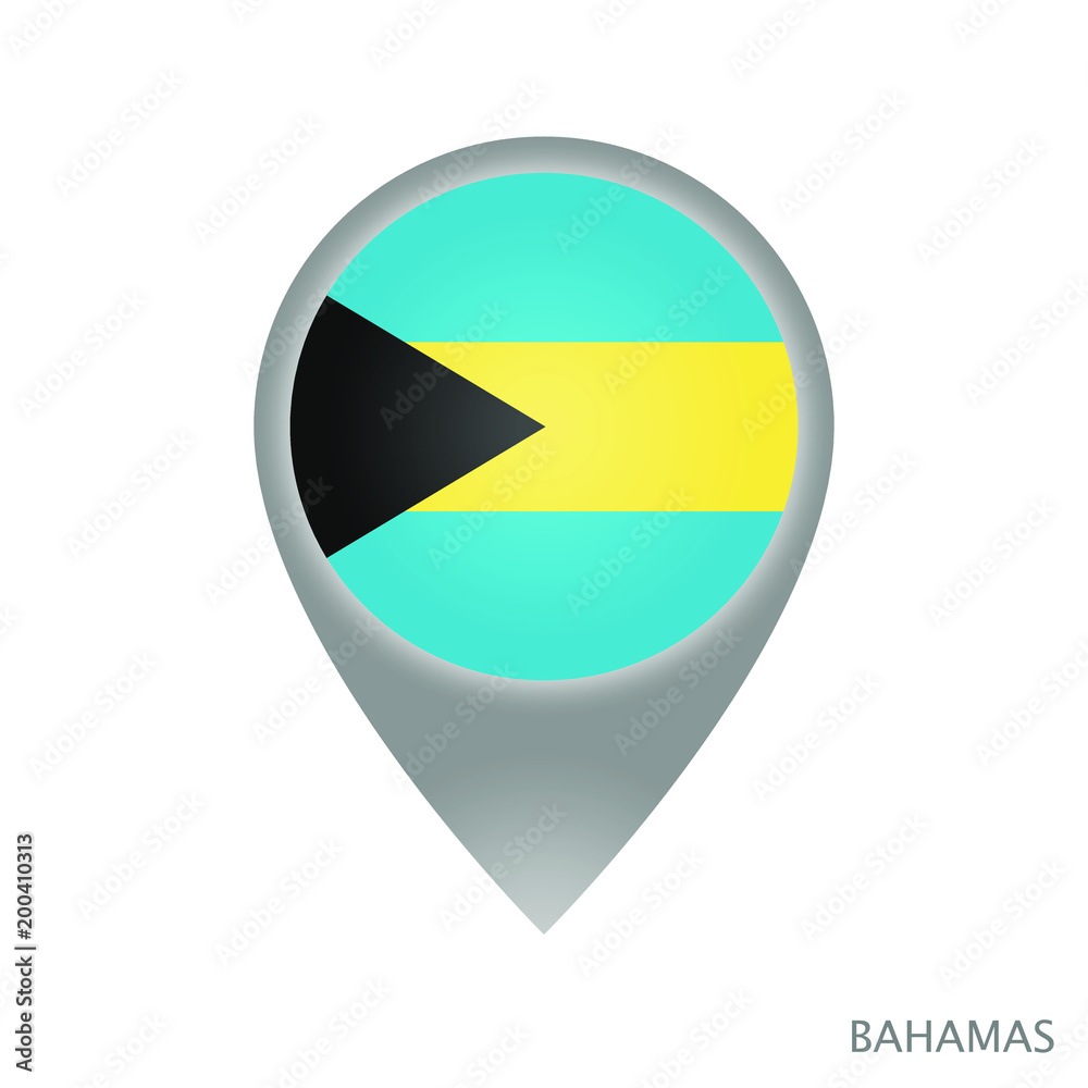Fototapeta premium Map pointer with flag of Bahamas. Gray abstract map icon. Vector Illustration.