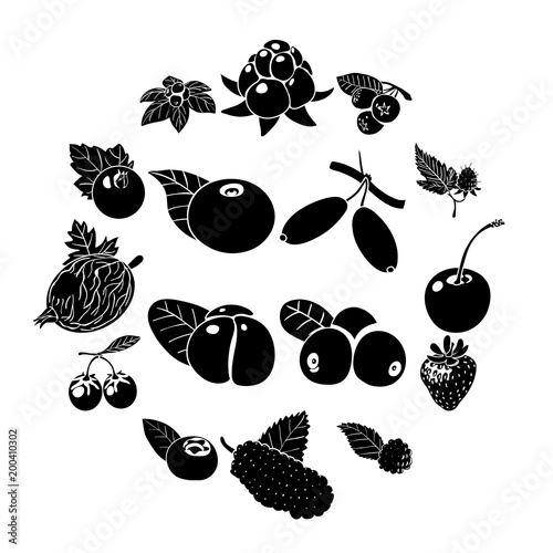 Berries icons set, simple style