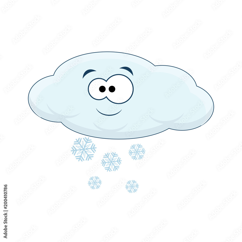 Cute cartoon cloud with snow. Vector illustration isolated on wh Cute cartoon cloud with snow. Vector illustration isolated on wh