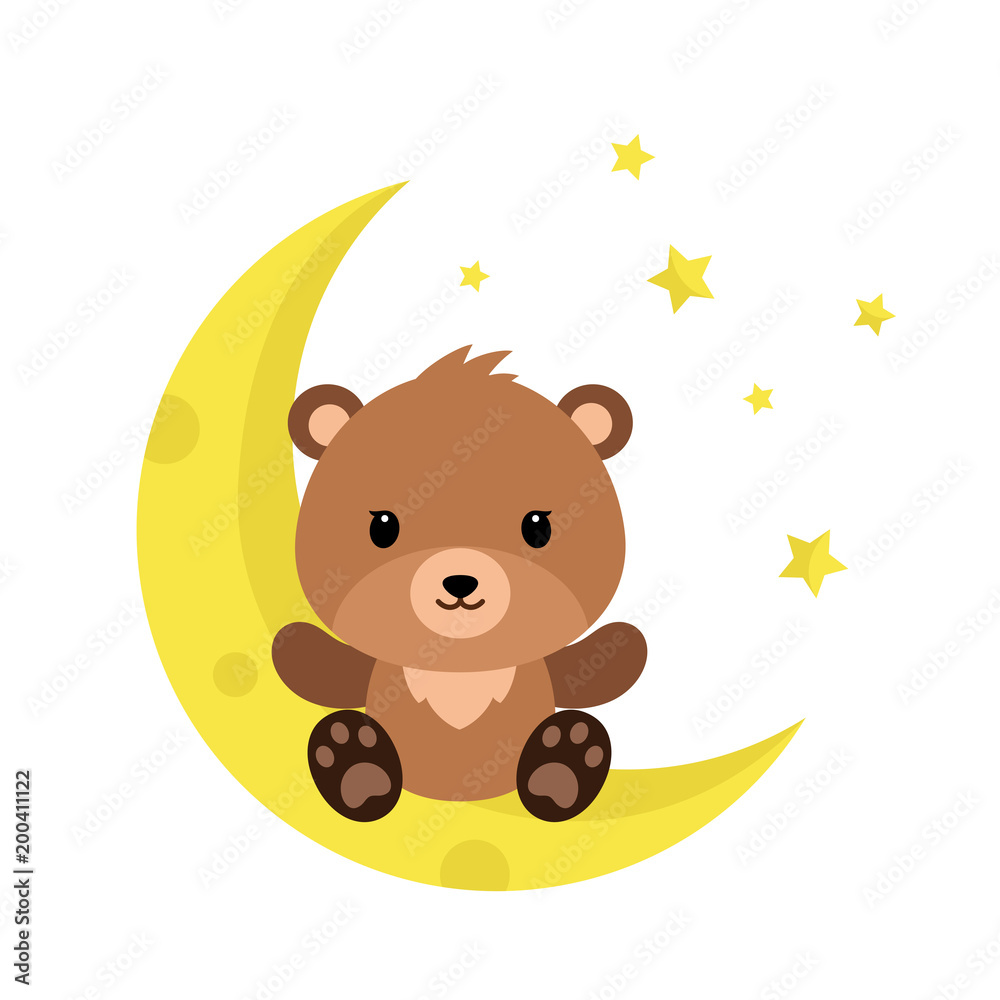 Obraz Cute Cartoon Teddy Bear on the moon