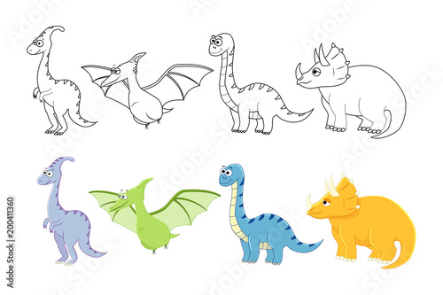 Cartoon dinosaurs set. Coloring book pages for kids. Vector ill © budolga