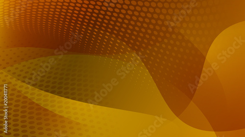 Abstract background of curved lines  curves and halftone dots in yellow and orange colors
