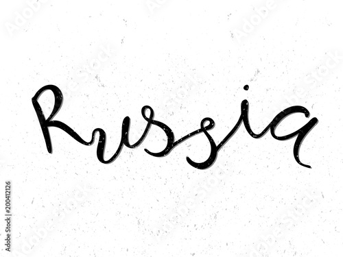 hand lettering Russia. black text on white background with textured for postcard  icon  logo  badge  clothes and textiles. Vector illustration EPS10