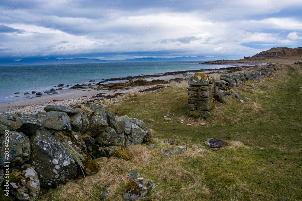 Scotland shore with wall of pasture