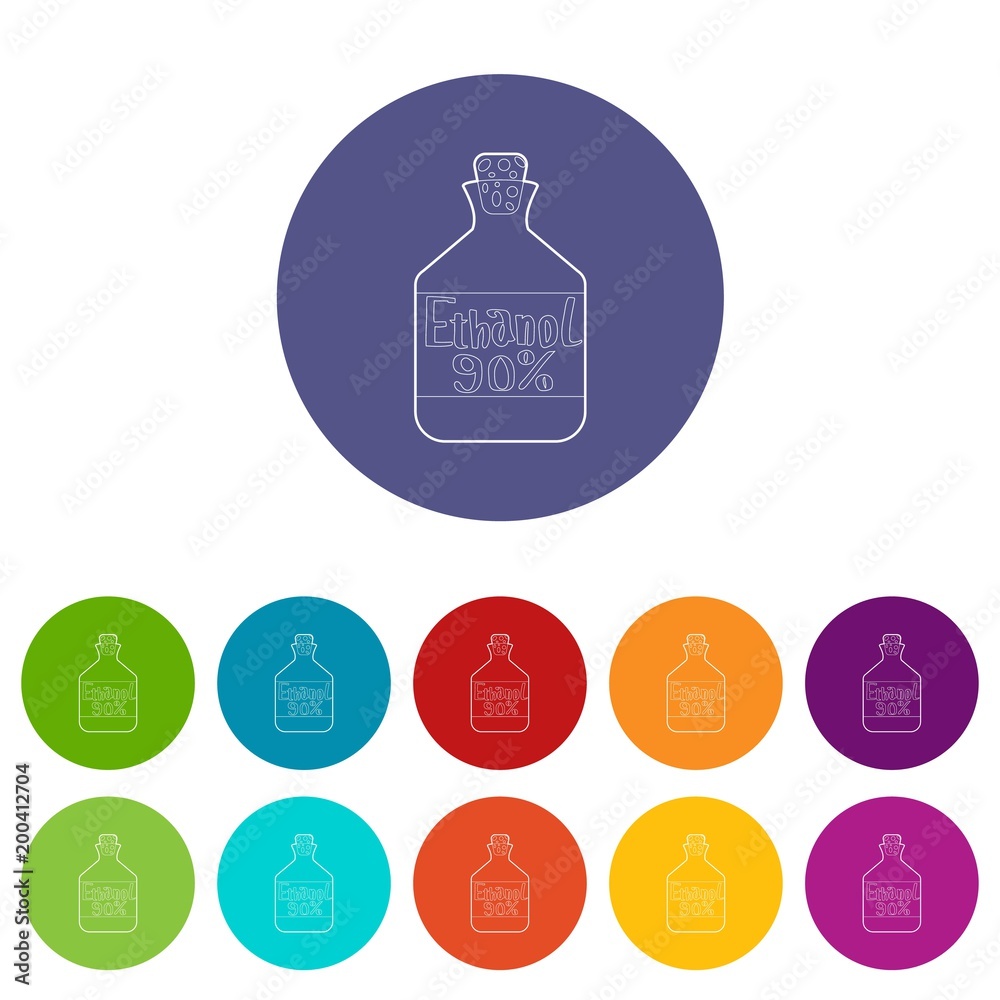 Ethanol in bottle icons set vector color