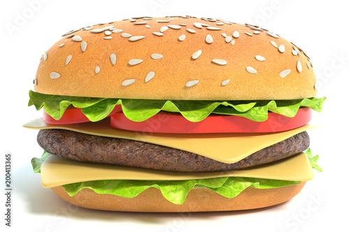 3d illustration of a cheeseburger